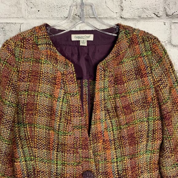 Coldwater Creek Tweed Boucle Cropped One Button Collarless Blazer - Picture 2 of 12